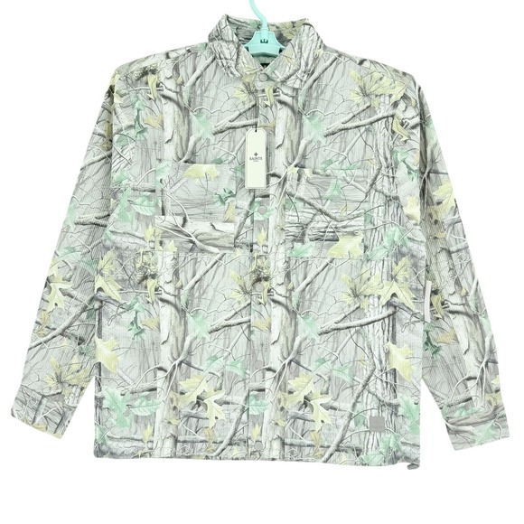 SAINTS STUDIO Men Textured Natural Lightweight Shacket Small Snap Button NWT - Picture 2 of 11